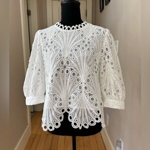 Choklate Paris Daisy white guipure embroidery lace top blouse 3/4 sleeve women L